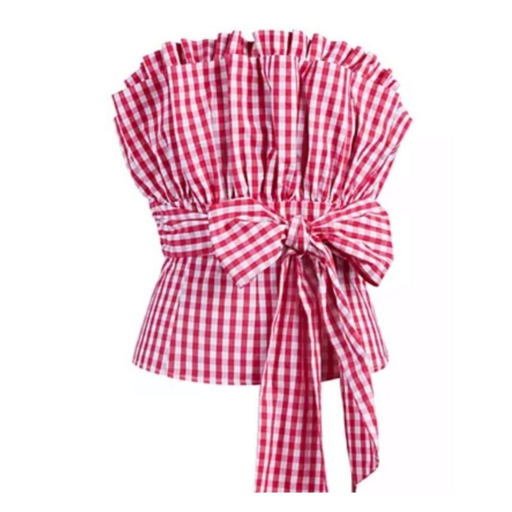 New york & Co. Cupcake summer berry punch gingham strapless top  size small